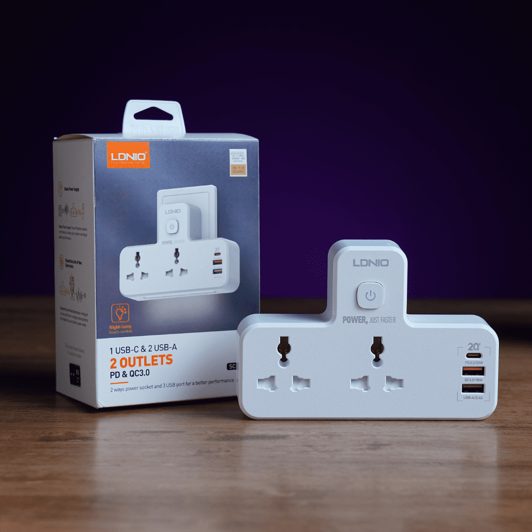 3-Port USB Charger Extension Power Strip  20W USB-C, PD, USB-A Wall Charger Adapter Fast Charger