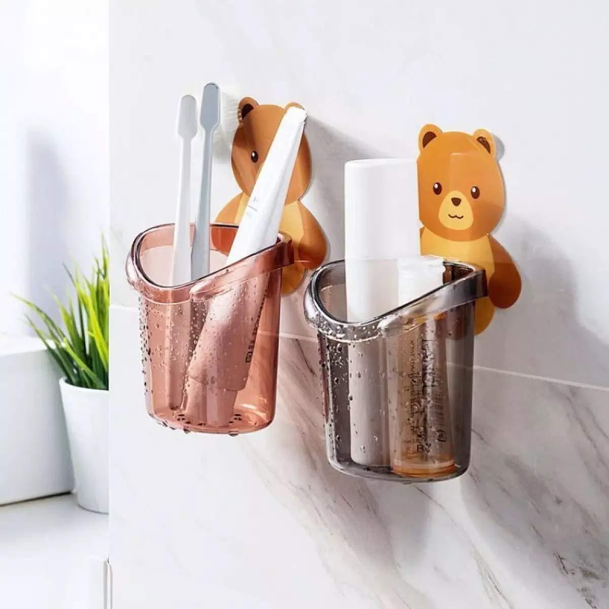 Wall Mounted Self Adhesive Teddy Bear  ToothBrush Holders