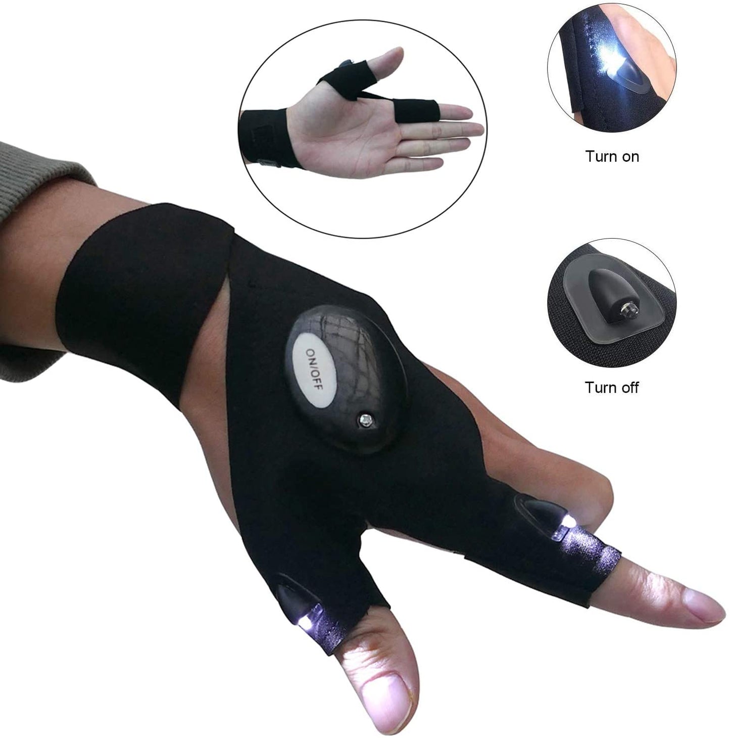 Portable Multi-function Magic Strap Thumb Index Finger 2 Gloves with LED Light (1 Pair)