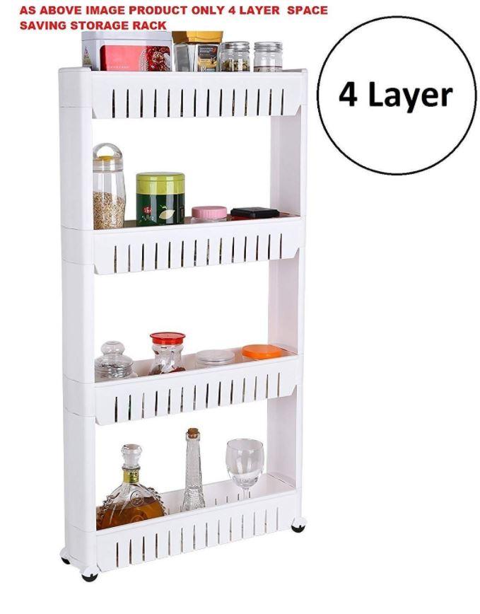 4 Shelves Multipurpose Slim Kitchen Organizer Storage Rack with Wheels for Home, Bedroom,Bathroom| (Assorted) Plastic