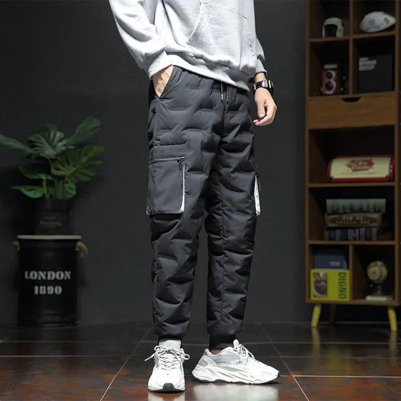 Wholesale OEM Custom Made Winter Warm Down Padded Thicken Men Joggers Sportswear Sweatpants Thermal Down Trousers