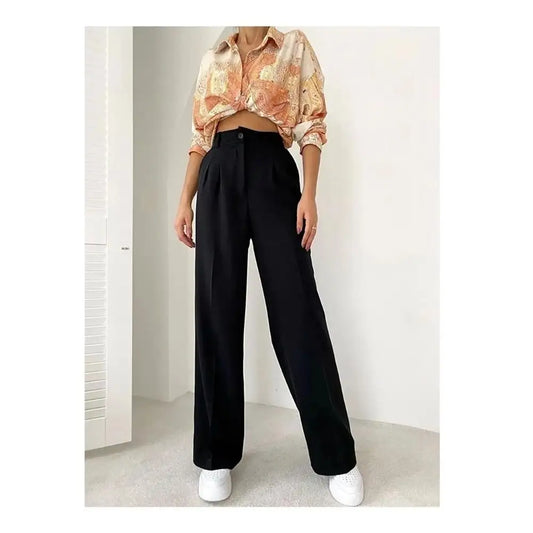 wide leg pants female summer high waist drape thin section new loose comfortable straight textured trousers