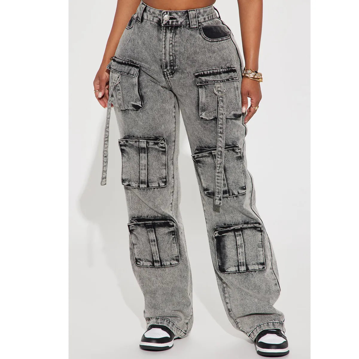 Fashion Women's Pants Trousers Casual Cargo Boyfriend Denim Wide Leg Jeans For Ladies Women