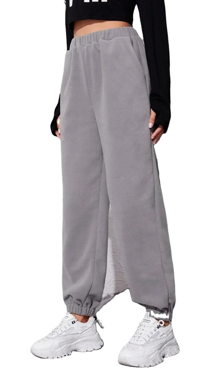 Wholesale Plain Cotton Harem Plazoo Women Pants Streetwear Cargo Loose oversize Trousers Sweat Women Elastic waist=