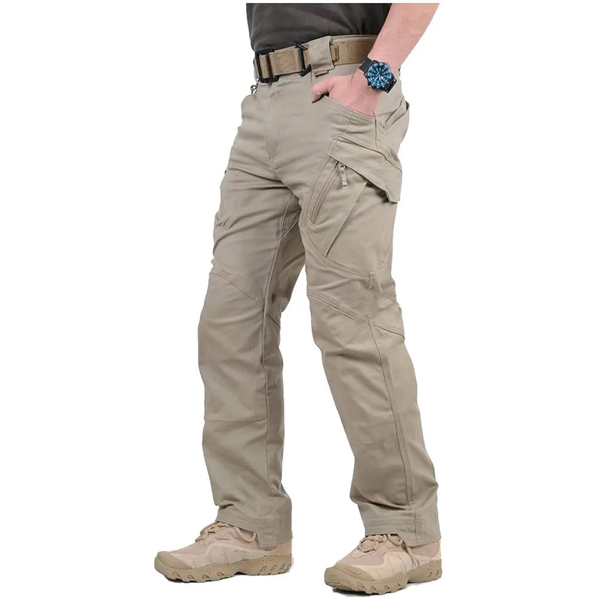 Men's Waterproof Pants Tactical Olive Combat Pants Hiking Multi Pockets Cargoes Trousers