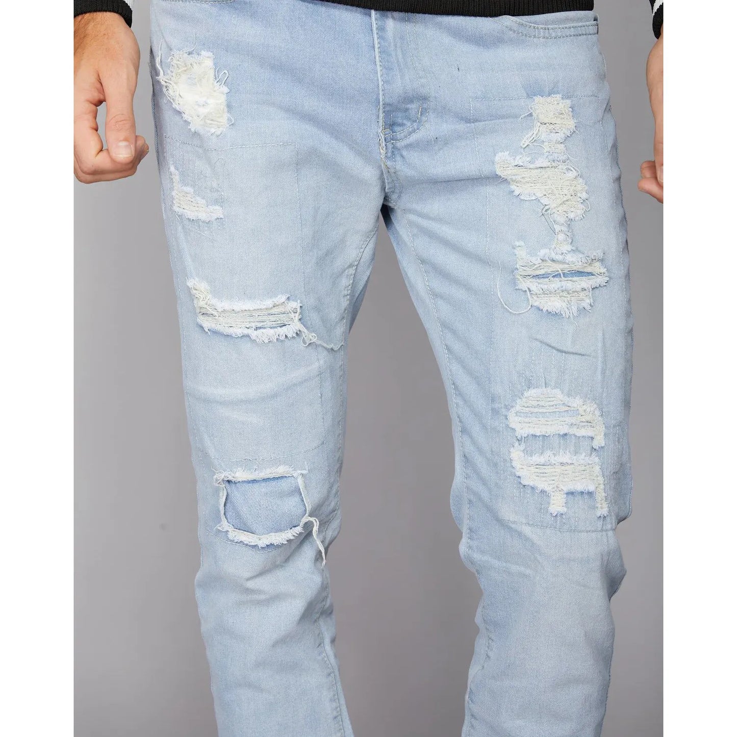 Light blue men's skinny ripped and repair men's denim jeans fashion casual custom cotton high quality man jeans