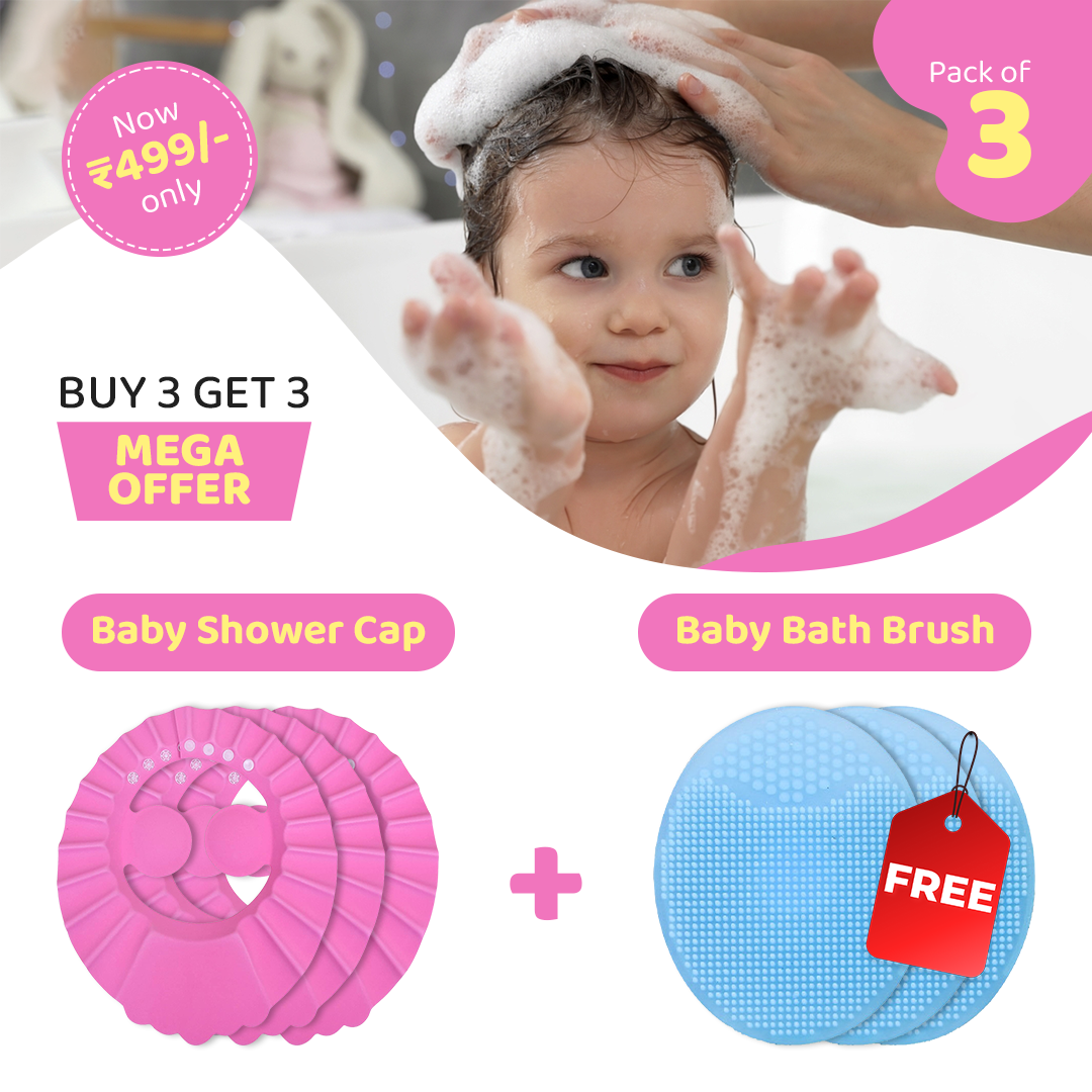 Adjustable Baby 3 Shower Cap with FREE 3 Baby Bath Brush