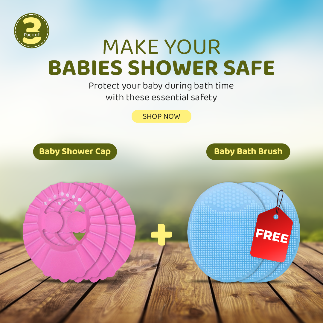 Adjustable Baby 3 Shower Cap with FREE 3 Baby Bath Brush