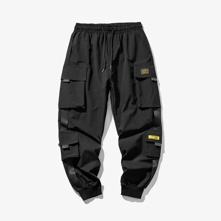 New Joggers Cargo Pants for Men Casual Hip Hop Pocket Male Trousers Sweatpants Streetwear Ribbons Techwear