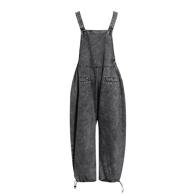 New Streetwear Fashion Women'S Pants & Trousers Cargo Overalls Grey Denim Jeans Loose Suspender High Waist Casual Trousers