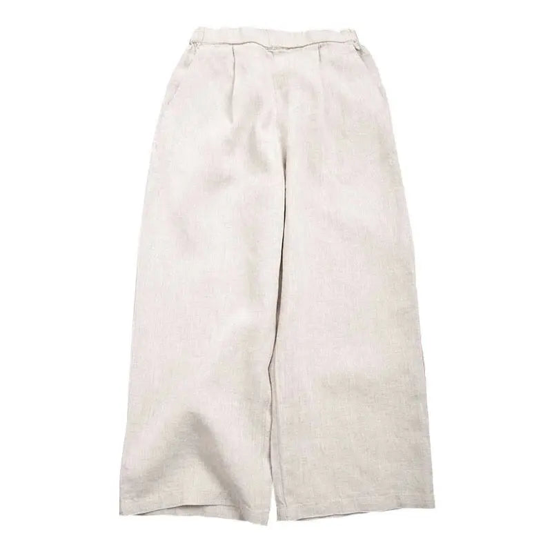 Pure linen wide leg pants Japanese style women 8 length summer wear