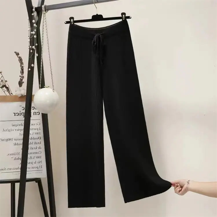 autumn winter new arrival fashion women high waist loose leg stripe knit