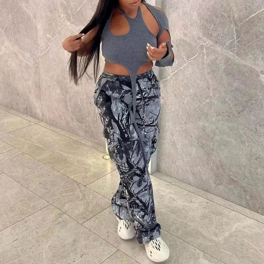 New Fashion Women'S Camouflage Pants High Waist Straight Cargo Mujer Women Streetwear Baggy Women'S