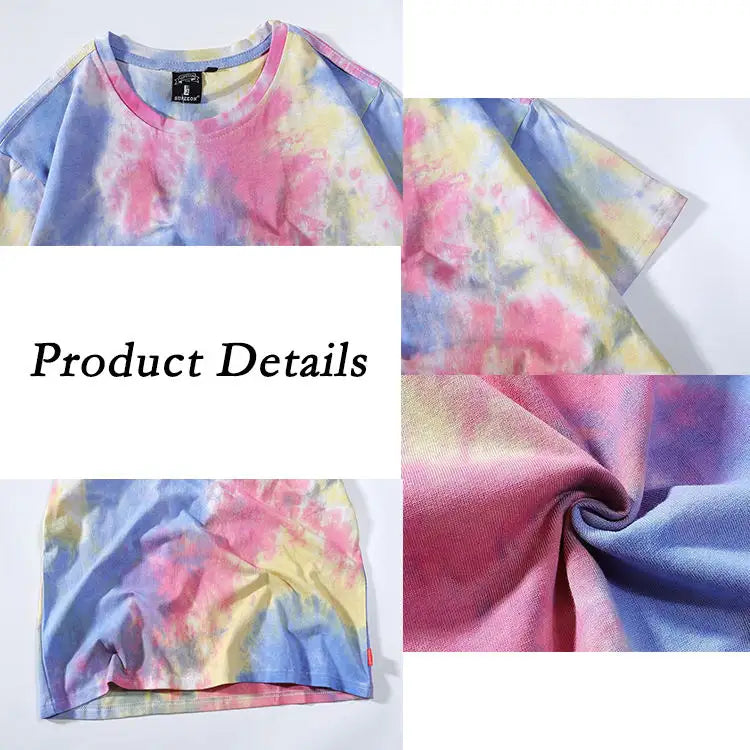 ALLFLY factory Wholesale High Quality Tie Dye Short Sleeves Oversized Pima Cotton Black T- loose fit dazzling T-