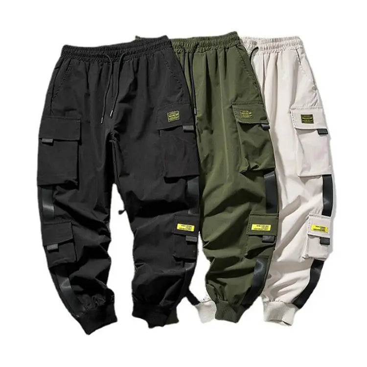 New Joggers Cargo Pants for Men Casual Hip Hop Pocket Male Trousers Sweatpants Streetwear Ribbons Techwear