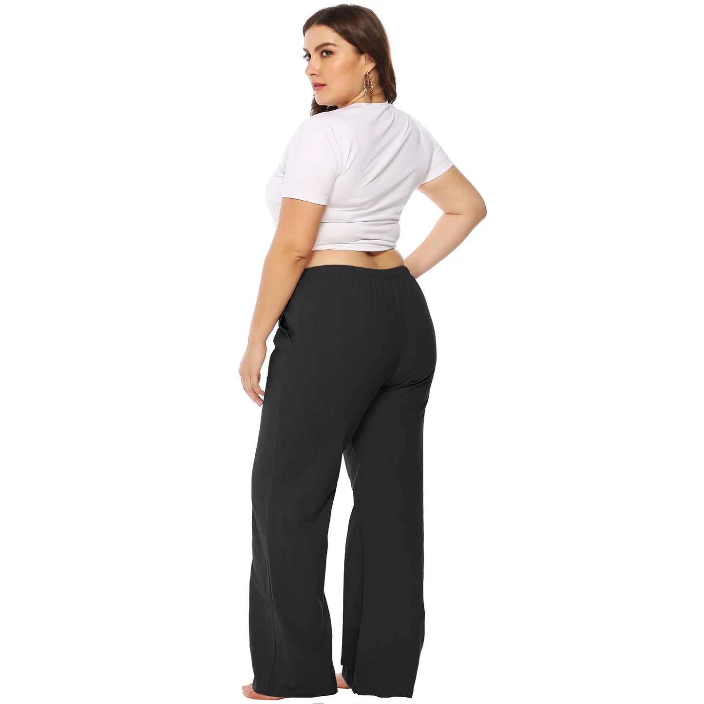 hot sale plus size women clothing big size loose lace-up Baggy mid-waist flares casual xx for sexy girl