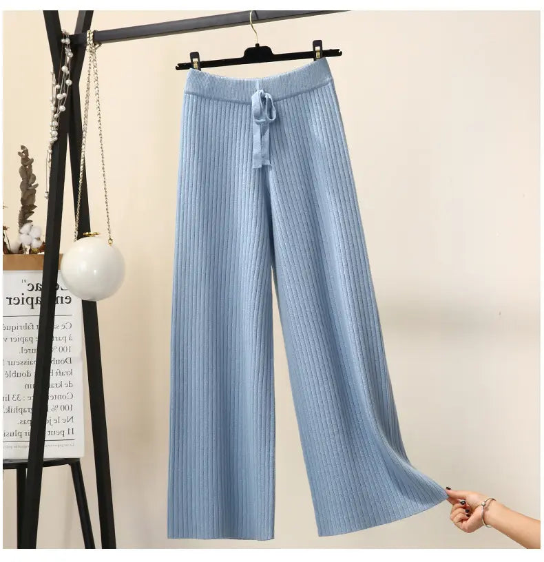 autumn winter new arrival fashion women high waist loose leg stripe knit