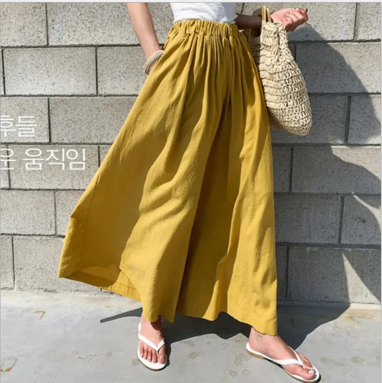 Wholesale casual cotton linen wide leg pants fat large size straight ladies Custom Long Skirts Loose For Womens