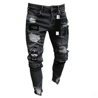 Men Casual Denim Men Jogger Pants Hot Sale Street Skinny Jeans With Ripped Badges Logo Leggings Men Pencil Cargo Jean