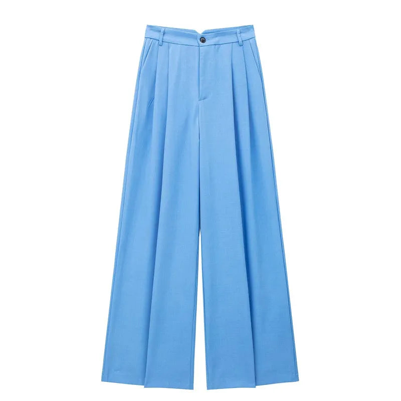 summer new style fashionable commuting all-match straight casual high waist wide leg pleated suit