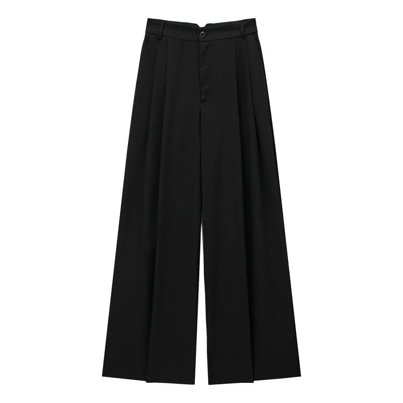 summer new style fashionable commuting all-match straight casual high waist wide leg pleated suit