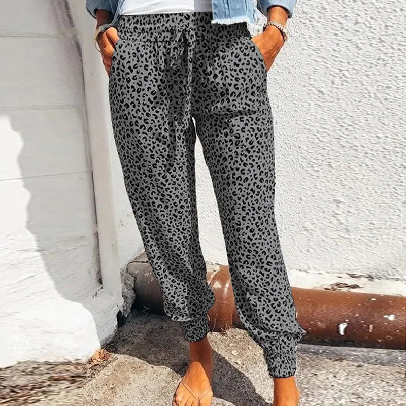 Dear-Lover Casual loose Leopard Elastic Waist Sweatpants Ladies jogger long womens trousers with Pockets