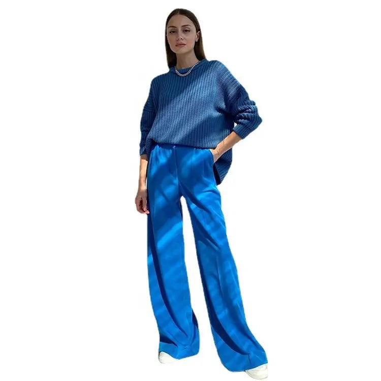 Women'S Commuter High Waist Loose Klein Blue Casual Draped Wide Legged Women'S Trousers