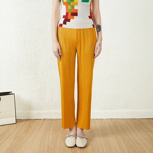 Miyake Pleated Pants Designer Summer Pleated Loose Women's Casual Straight