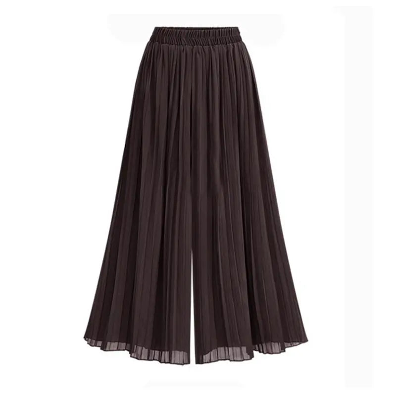 Women Chiffon Pleated Wide Leg Plus Size Pants Elastic Waist Loose Trousers Short Lining Summer Spring Casual Long Ninth