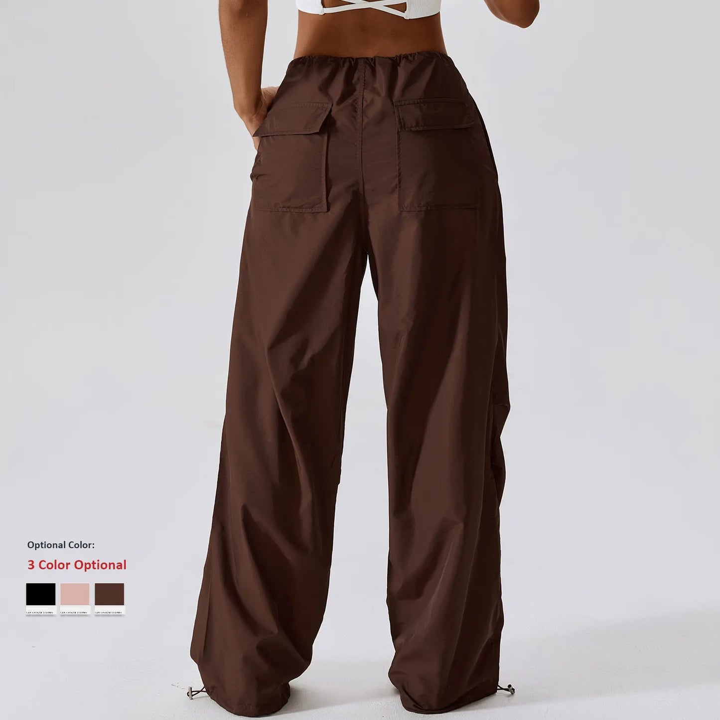 Custom High Waist Loose Sweat Pants With Pockets Straight Trousers Nylon Pink Cargo For Women