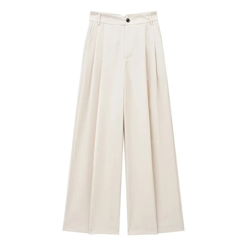 summer new style fashionable commuting all-match straight casual high waist wide leg pleated suit