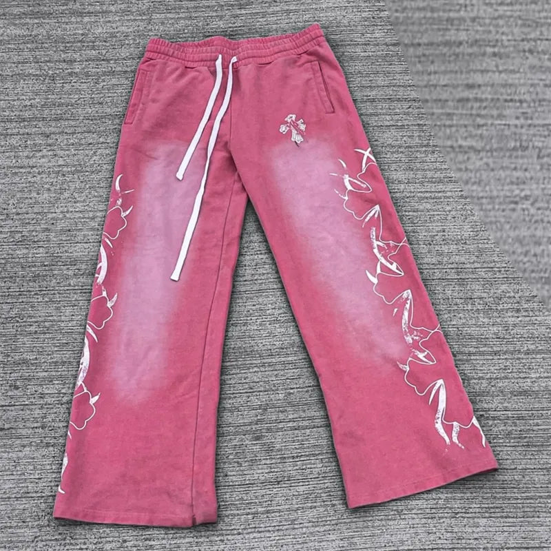 Xuanyang Garment Custom Acid Wash Sun Faded Printed Sweatpants Heavyweight Embroidery Straight Wide Leg Oversized Sweat