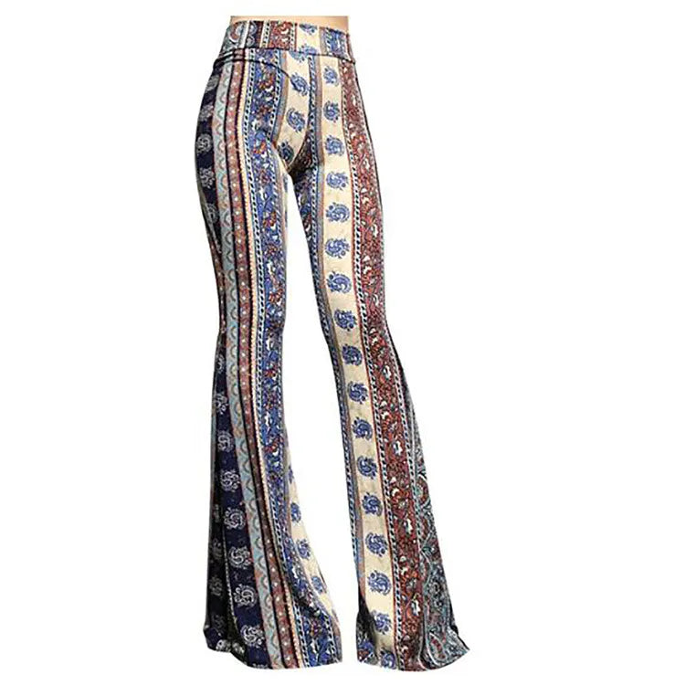 women's boho print high waist wide leg long bell bottom yoga flare