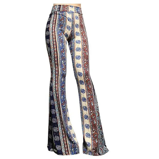 women's boho print high waist wide leg long bell bottom yoga flare