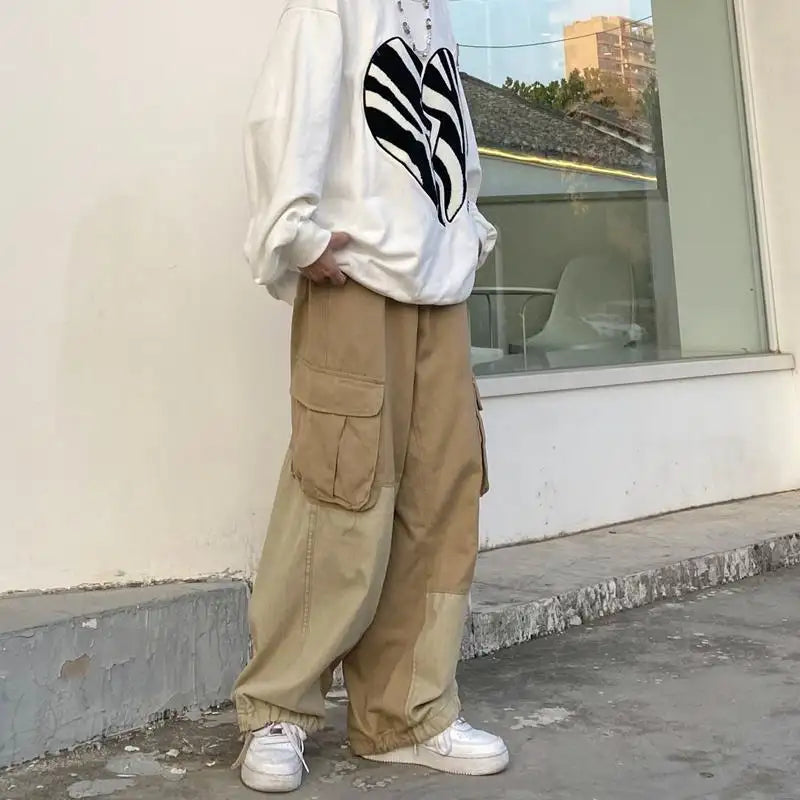 Khaki Cargo Work Pants Trousers Male Vintage Loose Casual Autumn Streetwear Hip Hop Cotton Baggy Black Cargo for Men