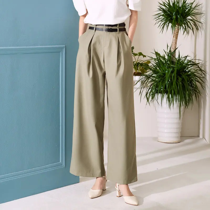 New arrival green women's pants & trousers high waist ankle length vintage womens fashion wide leg for ladies