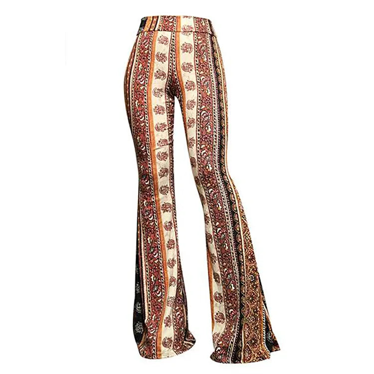 women's boho print high waist wide leg long bell bottom yoga flare