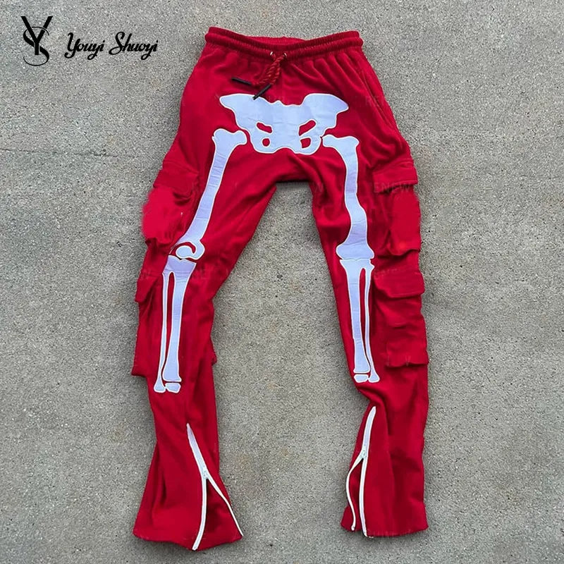 YYSY Custom Embroidery Logo Multiple Pockets OEM Manufacturer Flared Sweatpants With Zipper Track