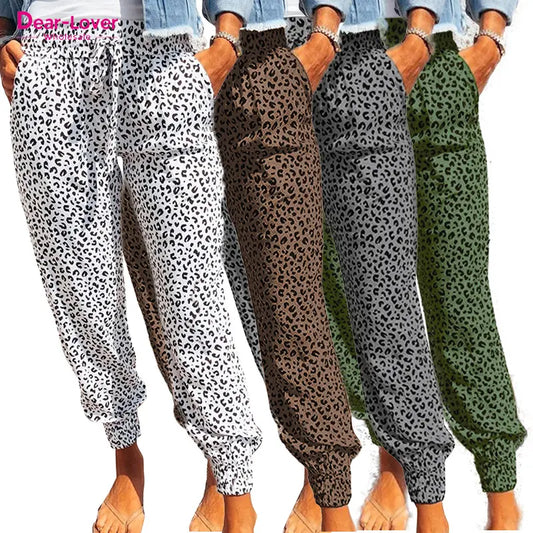 Dear-Lover Casual loose Leopard Elastic Waist Sweatpants Ladies jogger long womens trousers with Pockets