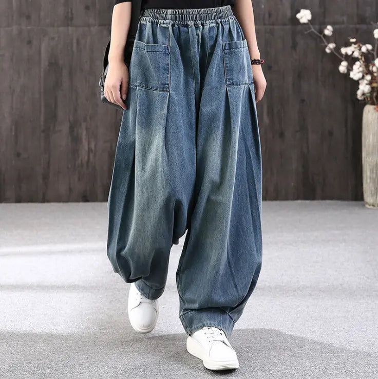 Wholesale Autumn New Loose Plus Size Jeans Fashion Retro Literary White Mopping Casual Lantern