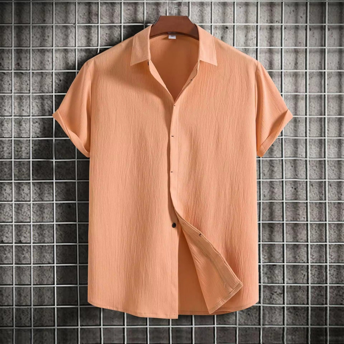 Summer New Men's Short sleeved Shirt Loose Solid Button Short sleeved Lapel Top Cotton Linen Men's Shirt