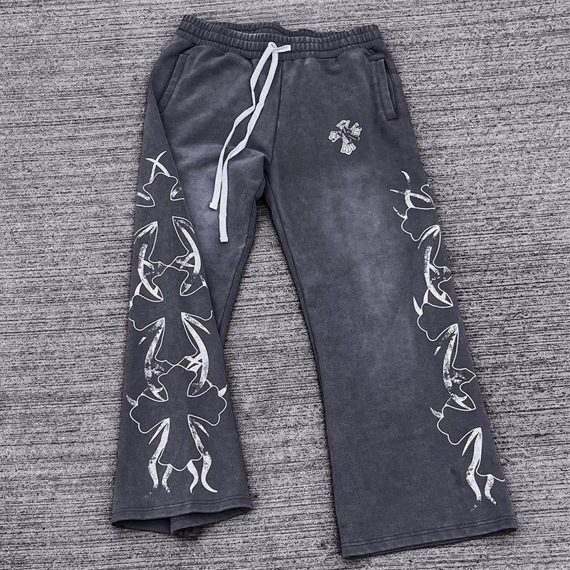 Xuanyang Garment Custom Acid Wash Sun Faded Printed Sweatpants Heavyweight Embroidery Straight Wide Leg Oversized Sweat