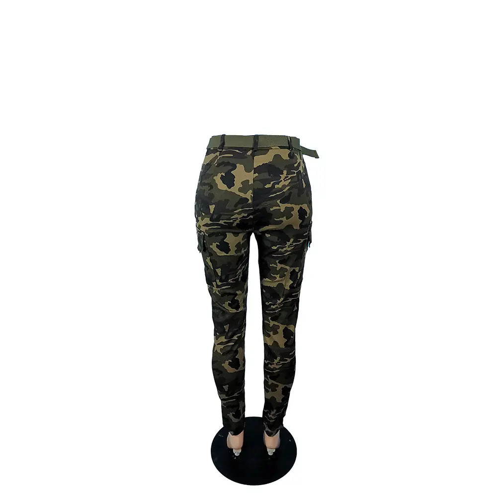 Wholesale Multi Pockets Pencil Pants Casual Camouflage Cargo With Belt For Women