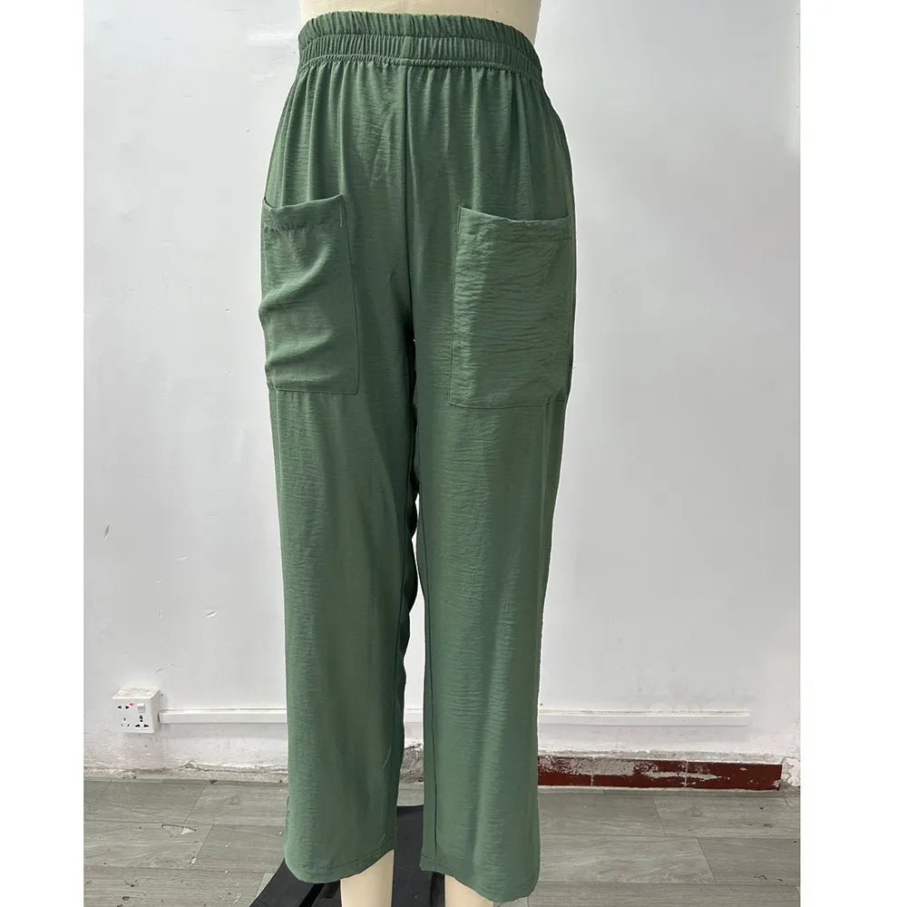 Plus Size Women's Loose-Fit Cargo Trousers Anti-Pilling Linen Wide Leg Women's Cargo in Size 3XL