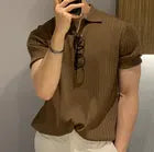 M-3XL Polo Neck Shirt Short Sleeve Men's Loose Relaxed Summer Thin Solid Knit T- Underlay