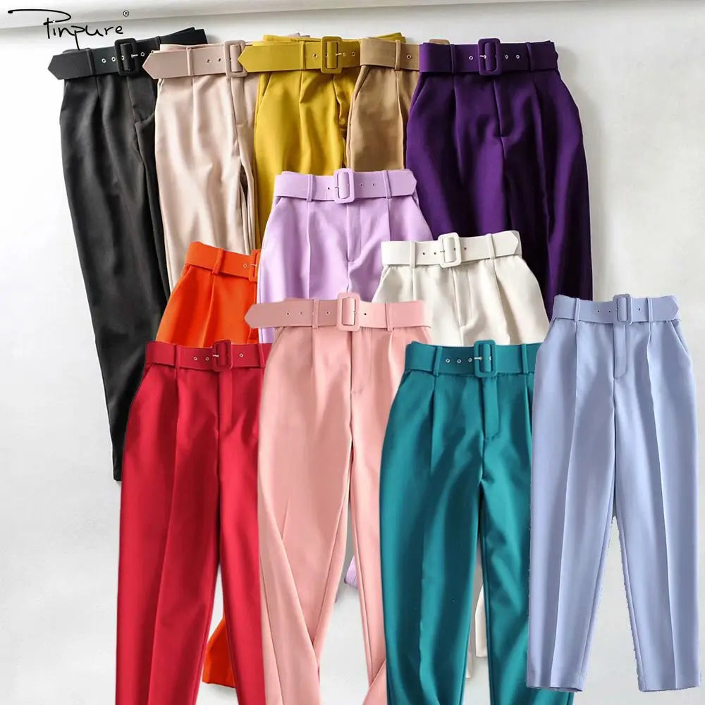 R41028S 16 colors summer women's clothing fashion belt loose casual straight-leg trousers