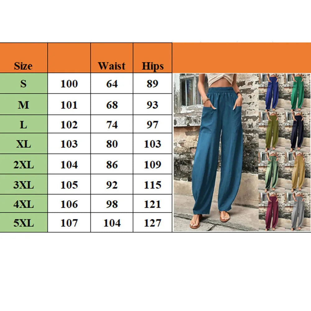 Plus Size Women's Loose-Fit Cargo Trousers Anti-Pilling Linen Wide Leg Women's Cargo in Size 3XL