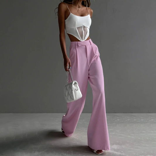 Custom Hight Quality Baggy Sagging Sensation Wide Leg Casual Loose Women Pink Suit