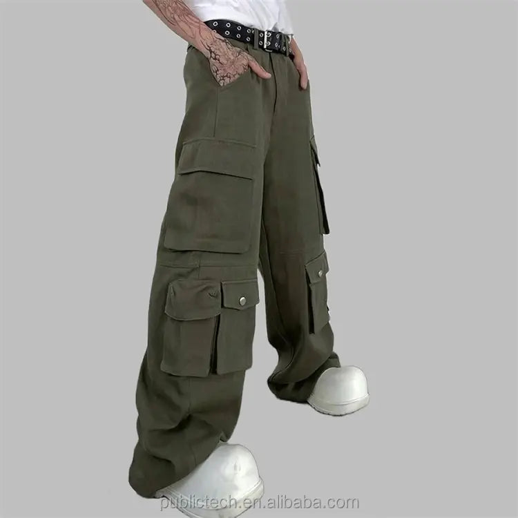 OEM Wholesale Custom High Quality Multi Pockets Baggy Parachute Wide Leg Streetwear Casual Men's Cargo