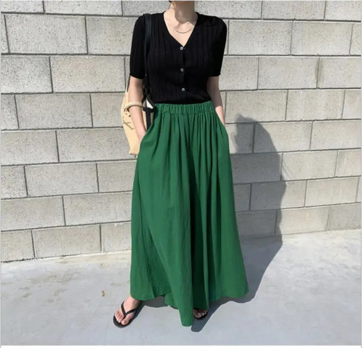 Wholesale casual cotton linen wide leg pants fat large size straight ladies Custom Long Skirts Loose For Womens